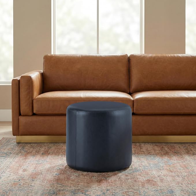 Studio Living® 19” Wentworth Ottoman Round Faux Leather Bench, Stationary by StudioLiving