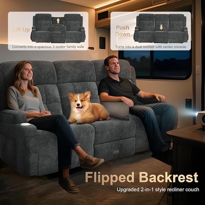 3-Seater Loveseat Recliner Sofa, Home Theater Seating Reclining Couch - Image 8
