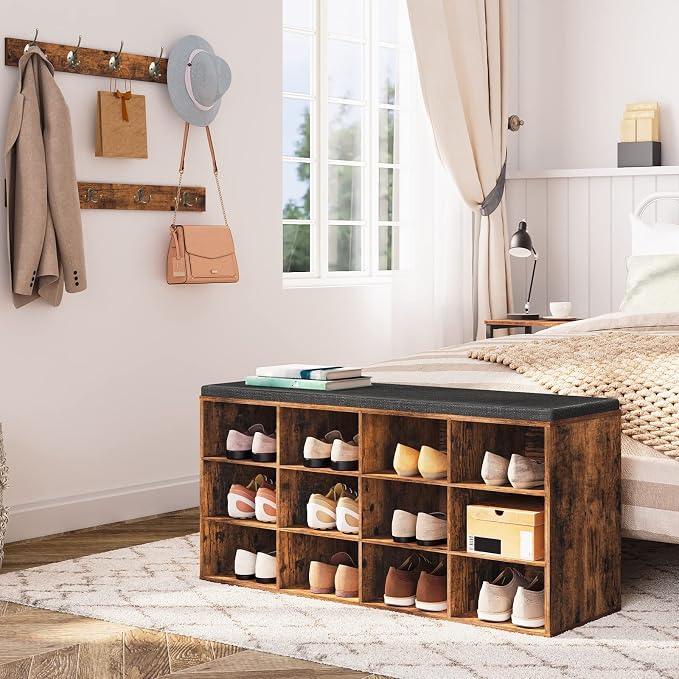 HOOBRO Shoe Storage Bench with Cushion, 39.4" L Entryway Bench with 12 Cubbies - Image 5