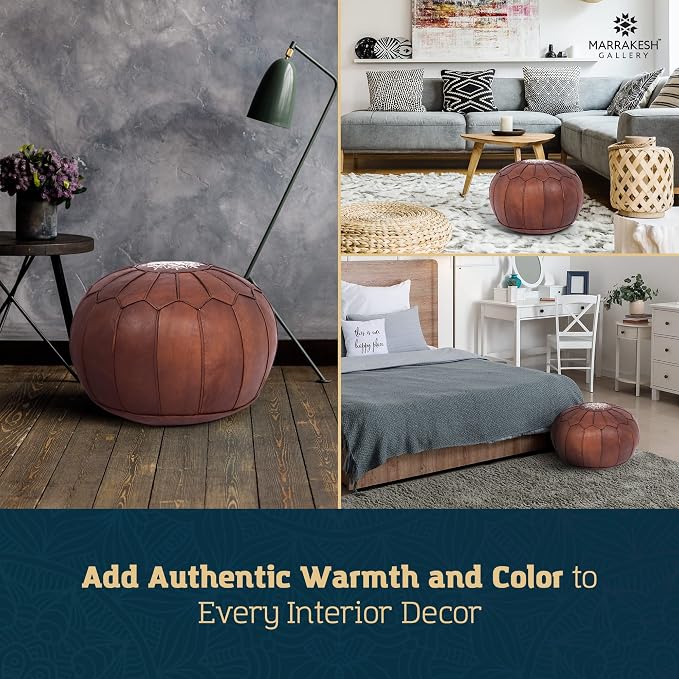 Marrakesh Gallery Genuine Leather Round Pouf Unstuffed - Image 8