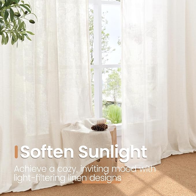 BGment Linen Sheer Curtains 84 Inches Long 2 Panels Set - Image 4
