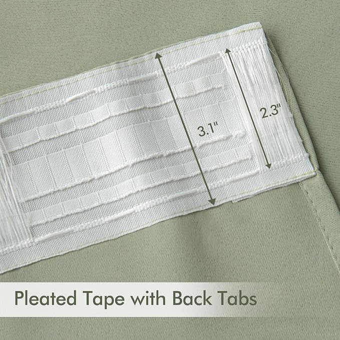MIULEE Sage Green Back Tab Blackout Curtains 52x108 Inch Long 2 Panels Set | - Image 4