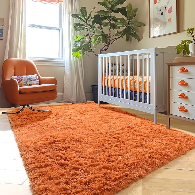 Amdrebio Burnt Orange Shag Furry Area Rug 5x8 - Image 7