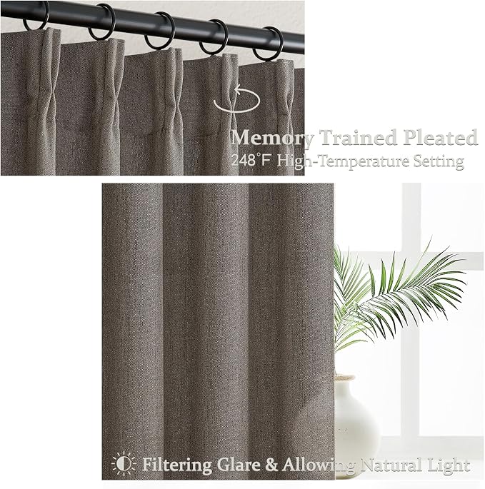Chocolate Tart Pinch Pleat 90 Inch Bedroom Curtains 2 Panels Set, Memory Shape - Image 4