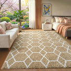 Area Rugs for Bedroom Living Room, 4x6 Fluffy Beige and White Geometric Rug | by ONASAR