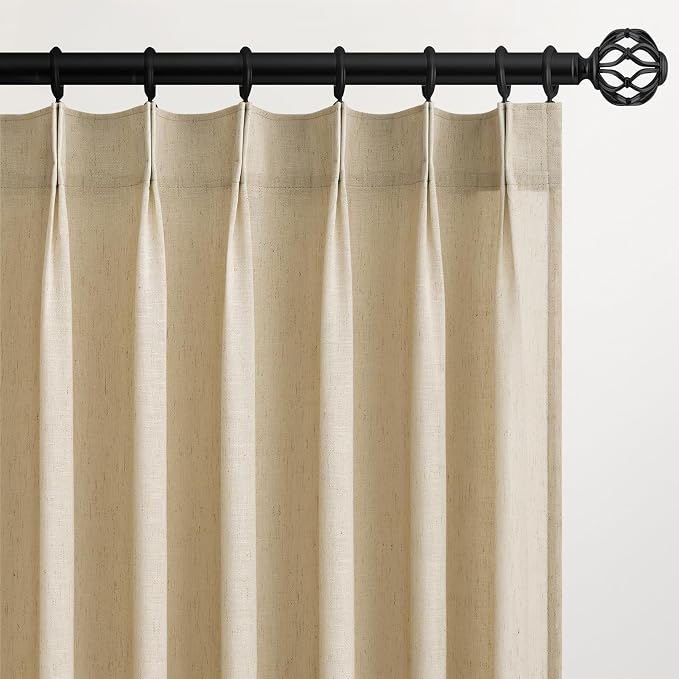 Topfinel Natural Linen Pinch Pleated Curtains 63 Inch Length 2 Panels by Topfinel