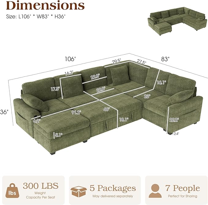 Ihanherry 7-Seater Large Sectional Sofa Bed - Image 2