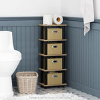 FURINNO LAci 4-Bins System Rack, Oak/Black/Light Brown - Image 2