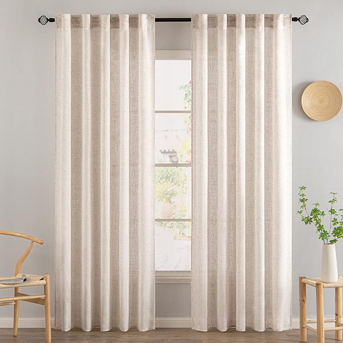 MIULEE Natural White Linen Curtains 37x84 Inch Length 2 Panels | Window Drapes - Image 2