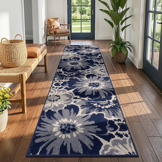 Findosom Hallway Runner Rug 2x10, Non Slip High-Low Textured Floral Washable - Image 3