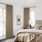 Light Brown Pinch Pleated 100% Blackout Linen Bedroom 96 Inch Curtains | Double - Image 8