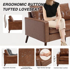 HNY Mid Century Modern 53" Loveseat Sofa, Comfy Upholstered Button Tufted Faux - Image 5