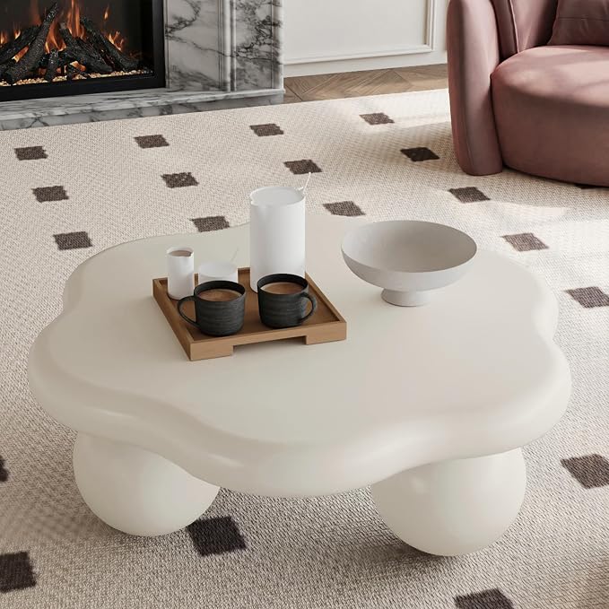 35" Cloud Coffee Table with 3 Ball Legs, Modern Minimalist Petal Center Table - Image 4