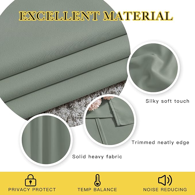 NICETOWN Room Darkening Sage Green Curtains 108 inch Length - Image 4