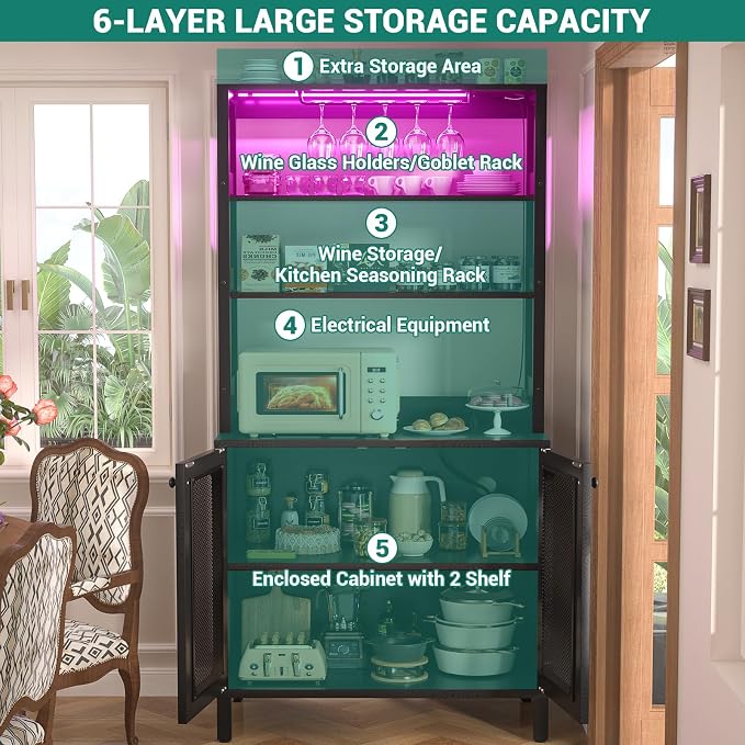 Aheaplus Bar Cabinet with Power Outlets, Coffee Bars Station - Image 7