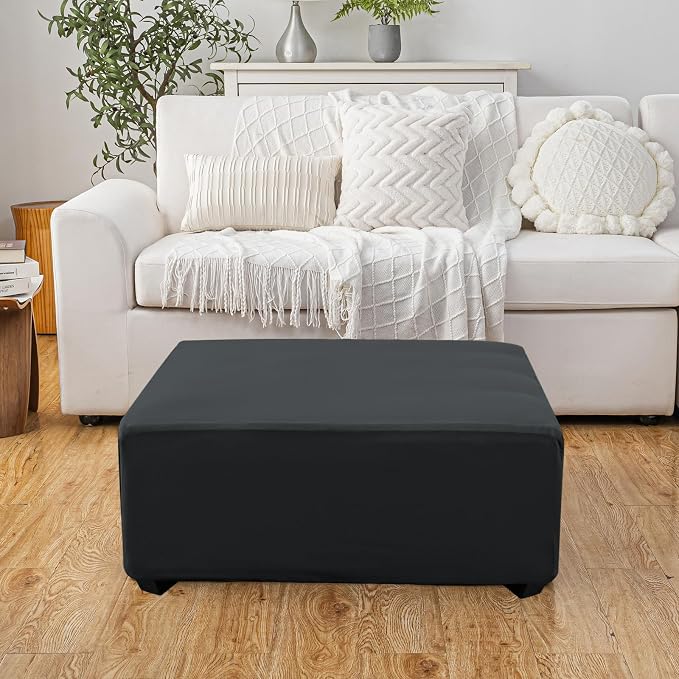 Super Stretch Ottoman Cover- Soft Form Fit Ottoman Cover Rectangular Ottoman - Image 2