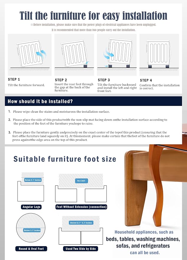EclatBain Rectangle Bed Risers Furniture Risers Heavy-Duty Rectangular - Image 8