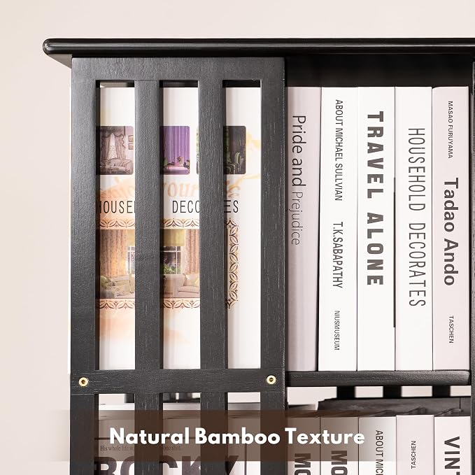YOWOS Rotating Bookshelf Tower, 360° Display Spinning Bookcase, Bamboo - Image 8