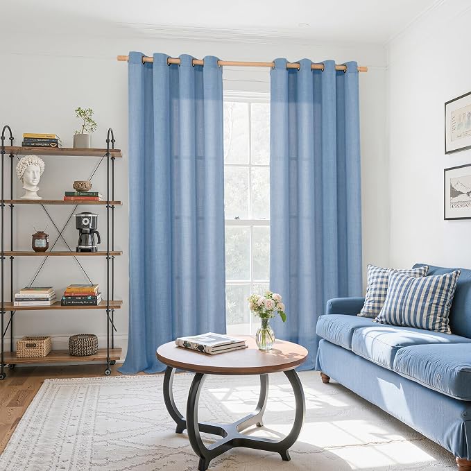 YoungsTex Denim Blue Linen Curtains 95 Inch Length - Image 2