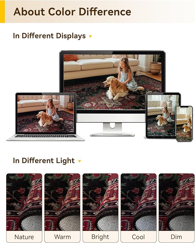 RELEANY Washable Area Rug, Water Repellent, Pet Friendly, Vintage Floral Boho - Image 6