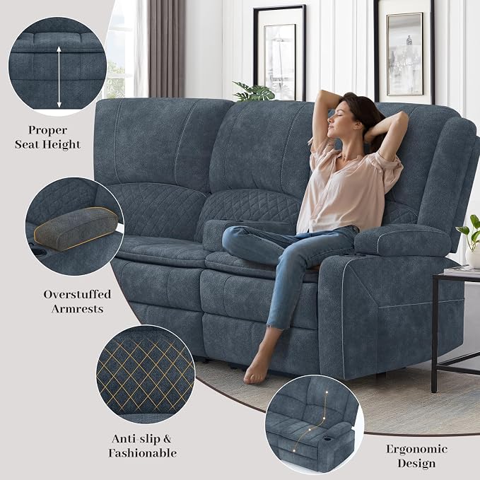 Yolsali Manual Reclining Sectional Sofa Set, 5 Seats Soft Fabric Recliner - Image 5