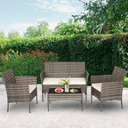FDW | 4-Piece Patio Furniture Set | Gray & Khakhi | Outdoor Wicker Furniture - Image 2