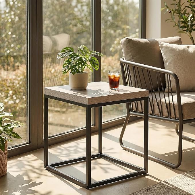 CENSI Modern Square End Table, Extra Thick 1.6" Wood Top & Metal Frame - Image 7