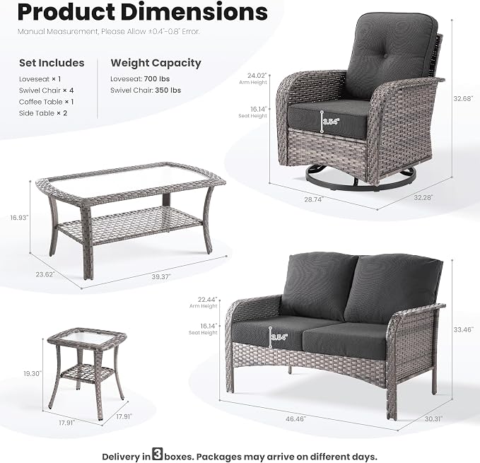 ovios 8-Piece Patio Furniture Set, Outdoor Wicker Sofa - Image 9