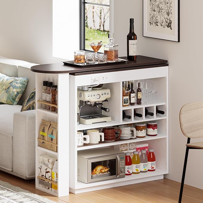 ModernMate Bar Cabinet with Storage 360° Rotating Home Bar Table with Power - Image 7