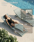 Folding HDPE Pool Lounge Chairs Set of 2, Pre-Assembled Outdoor Chaise Lounge - Image 5