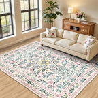PLHXFR Area Rug Living Room: 5x7 Floral Washable Boho Carpet Pink Green | by PLHXFRSoftAreaRugs