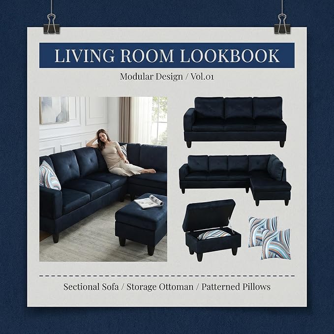97" L Shaped Couch Set Velvet, Modular Sectional Couches - Image 6