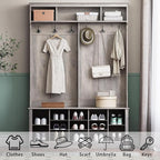 Wodeer Hall Tree with Bench and Shoe Storage, 6 Hooks, 12 Shoe Cubbies - Image 3