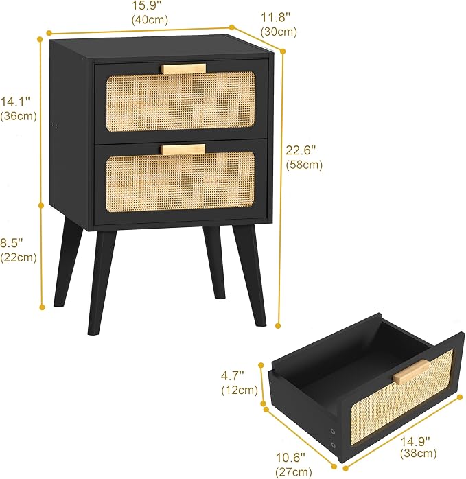YAUKOMEL Black Nightstand, Wood End Table, Side Table - Image 3