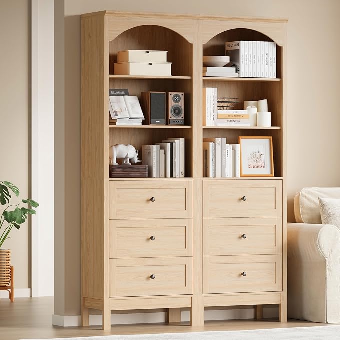 Bookshelf with Drawers, Floor Standing Display Storage Cabinet - Image 3