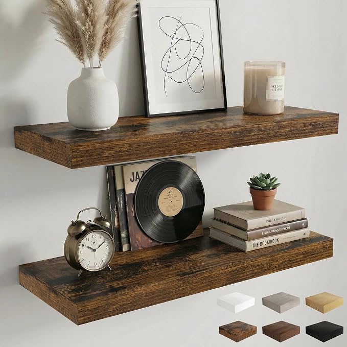 Dreamland Floating Shelves for Wall, 2 Pack Rustic Wooden Wall Shelves by Dreamland