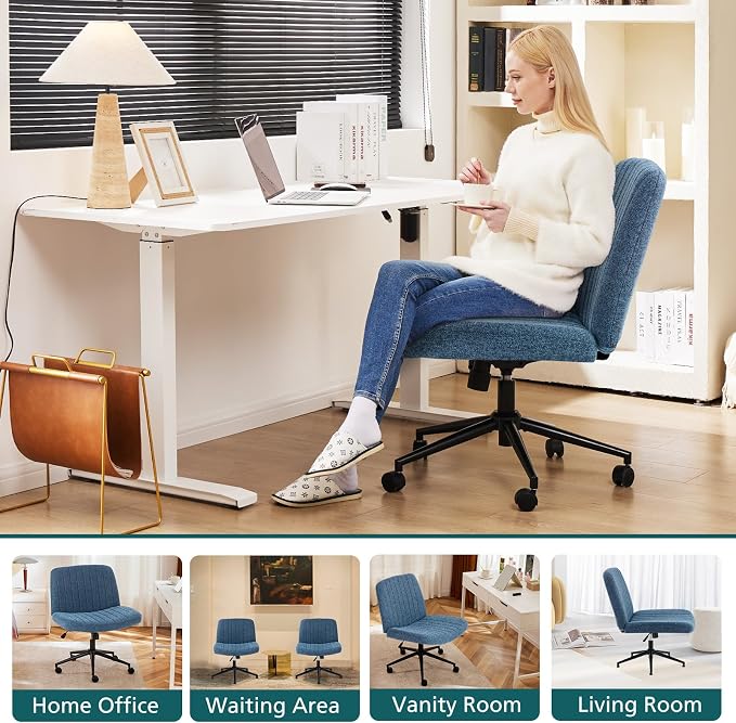 OLIXIS Criss Cross Chair with Wheels Wide Cross Legged Office Desk Vanity Chair - Image 8