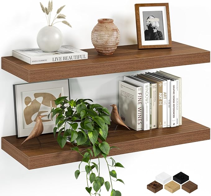 Fun Memories Floating Shelves for Wall, 24 Inch Set of 2 Rustic Wood Wall by FunMemories