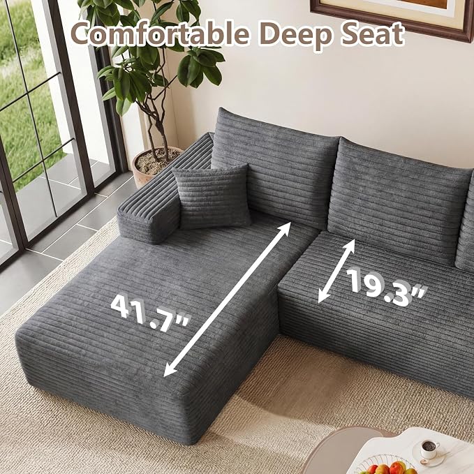 95" Cloud Sectional Couch with L-Shape Chaise, Modular Comfy Sofa Chaise Longue - Image 5
