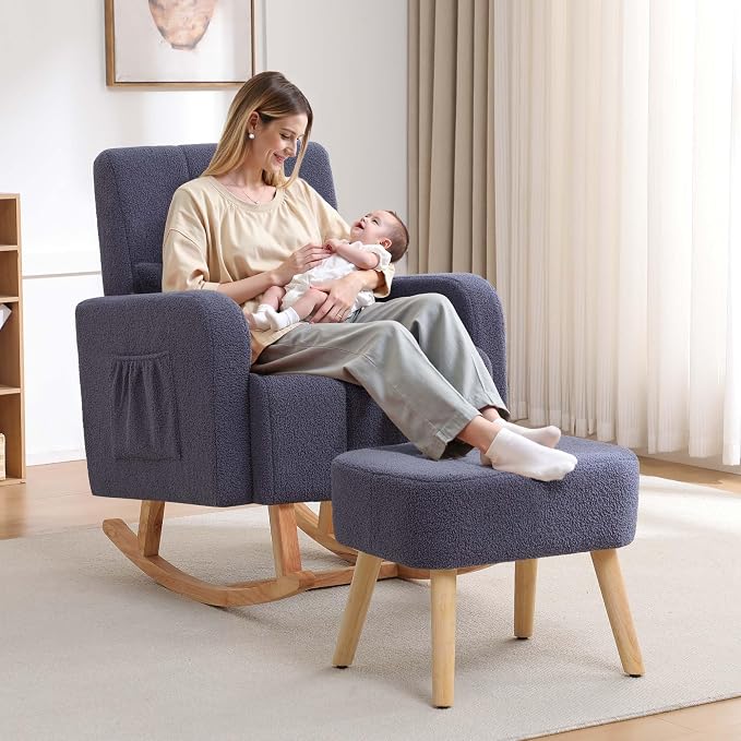 HCHAIRH Rocking Chair with Ottoman, Upholstered Glider Rocker with High by HCHAIRH