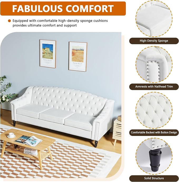 LEVNARY Mid-Century Modern Velvet Sofa, Chesterfield Couch Sleeper Settee - Image 3