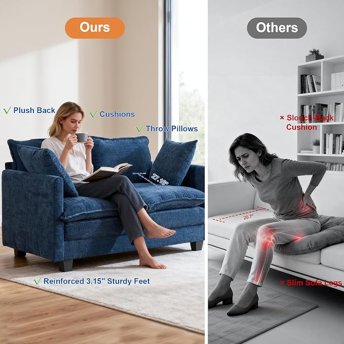 Loveseat Sofa Cloud Sofa Couch 50'', Modern Loveseats 2 Seat Couch 27" Deep Seat - Image 7
