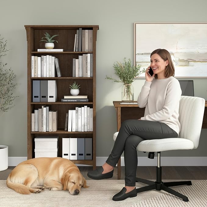 Bush Home Salinas 5 Shelf Bookcase in Ash Brown, Tall Bookshelf, Large Book - Image 4