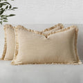 MIULEE Boho Linen Fringe Decorative Lumbar Throw Pillow Covers Beige 12x20 | by MIULEE