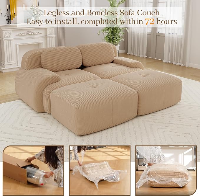 Boneless Sectional Couch, No Assembly Required, 81.8” U Shaped Modular Cloud - Image 9