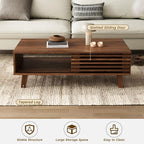 Furniway Mid Century Modern Coffee Table, Wood Coffee Table - Image 4