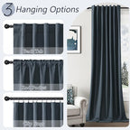 Vintage Blue 100% Blackout Linen Curtains 84 Inch Length 2 Panels Set - Image 6