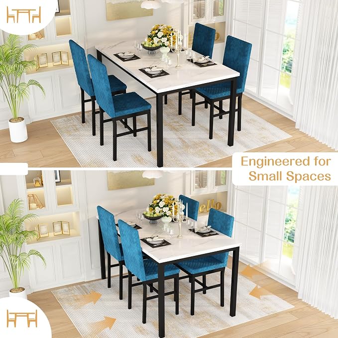Recaceik Dining Table Set for 4, Modern 5 Piece Dining Table Set Faux Marble - Image 8