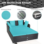 COSTWAY Outdoor Patio Rattan Daybed, Sponge Cushioned Loveseat Sofa - Image 7