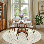 PLHXFR Round Area Rug Living Room: 4 ft Floral Washable Carpet Beige Multi | - Image 4
